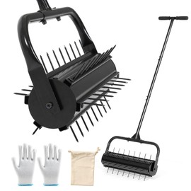 KELIXU Lawn Aerator Tool, 22” Manual Lawn Aerators Roller, Heavy Duty Rolling Lawn Air Aerator Tool with Spike Row, 57.9” H Grass Lawn Aeration Tool, Yard Tools for Garden, Cropland to Loose Soil