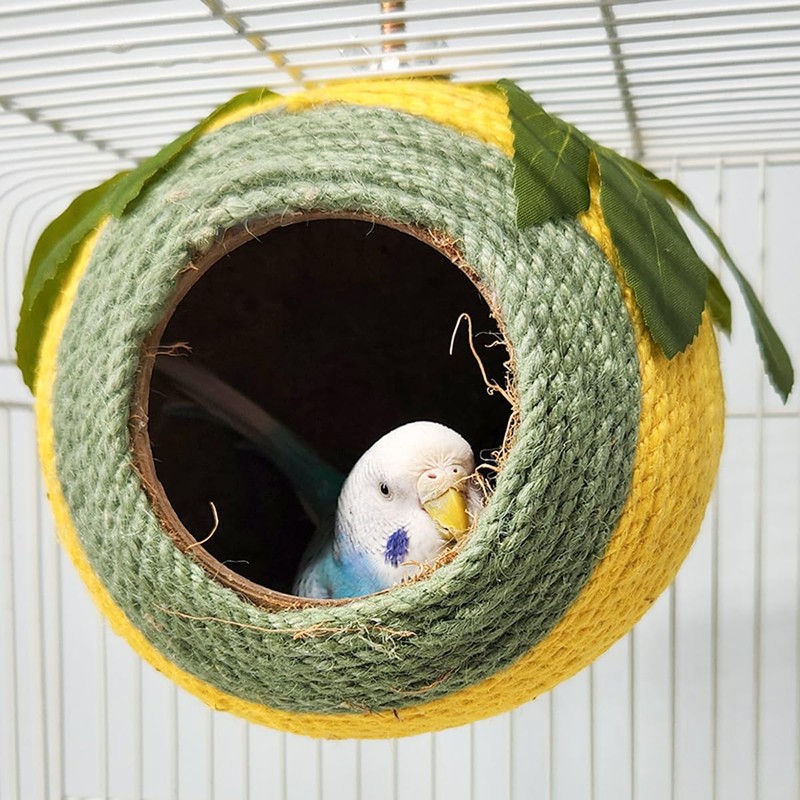 AIMALL Coconut Shell Bird Nest with Colourful Braided Rope and