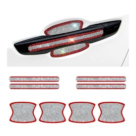 JNNJ Pack of 8 Car Door Handle Protective Film Pad, Universal Car Rhinestone Bling Glitter Car Door Handle Scratch Protection Sticker, Bling Crystal Decoration Car Accessories (Red/White)