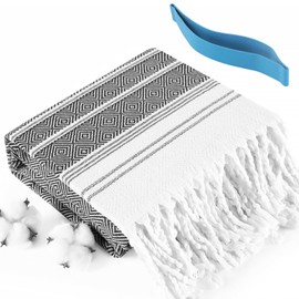 Genovega Oversized Cotton Turkish Beach Bath Towel Set 74"x38" Extra Large Sand Free Quick Dry Swim Camping Pool Clearance Towels Travel Blanket Adult Essentials Stripe Dark Blues