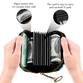 GFEWYTJYJ RFID Credit Card Holder Wallet for Women, Small Leather Card Case with Zipper Keychain, Slim Accordion Card Organizer for Cash Coins ID Business Cards,Beautiful Butterflies
