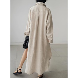 chouyatou Women's Spring Button Down Cotton Shirt Dress Summer Flowy Side Slit Maxi Shift Dress (Large, Apricot)