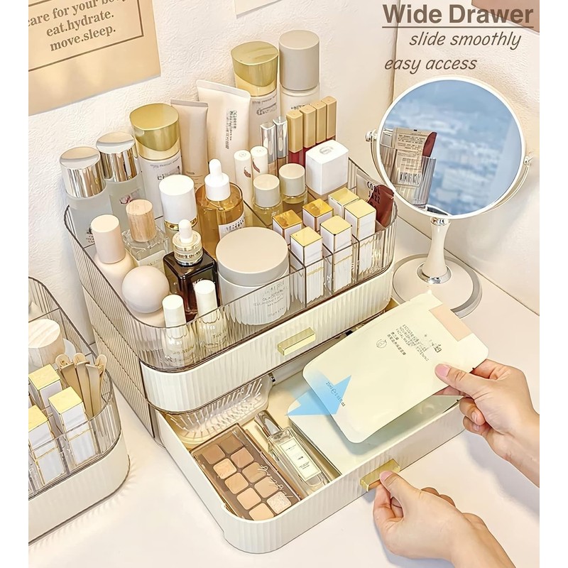Decorcode Makeup Organizer with Stackable Drawers, Bathroom Countertop Vanity Organizers