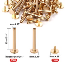 Chicago Binding Screws - 4 mm x 25 mm Binding Post - 10 mm Phillips Nut - Chicago Screw Binding Post Set for DIY Leather Decorations, Scrapbooking, Photo Albums, Bookbinding (Brass, 25 Pieces)