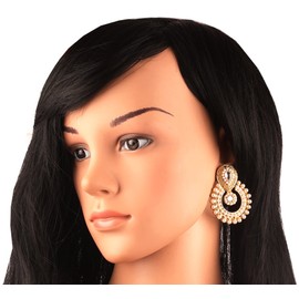 Touchstone Indian Bollywood Chandbali Moon Kundan Polki Look Faux Pearls And Faux Blue Sapphire Rhinestones Long Bridal Designer Jewelry Chandelier Earrings For Women In Gold Tone.