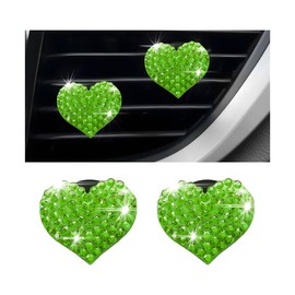 Osilly Car Bling Air Vent Clips, 2 Pcs Bling Heart Charm Air Conditioning Outlet Clip, Crystal Rhinestone Accessories, Sparkly Car Interior Decoration Cute Accessories for Women Girls (Green)