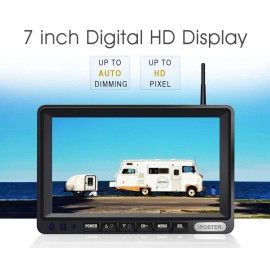 iPoster Digital Wireless Backup Camera 7" Monitor Rear View System 12-24V For Truck RV