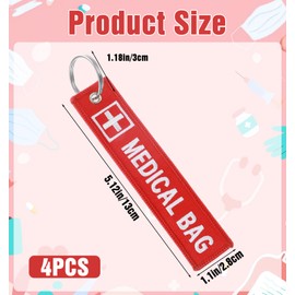 4 Pcs Medical Bag Tag, Double-Sided Medical Equipment Luggage Tag for Luggage & Backpack, Durable Red ID Keychain with Medicals Alert Information