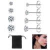 LICHUAN 4 Pairs Stainless Steel 316L Earrings Set Stud Earrings Women's Silver Earrings Stud Diamond Earrings Girls Earrings Women's Silver Stud Earrings Men in 3, 4, 5, 6 mm Earrings for Women Men