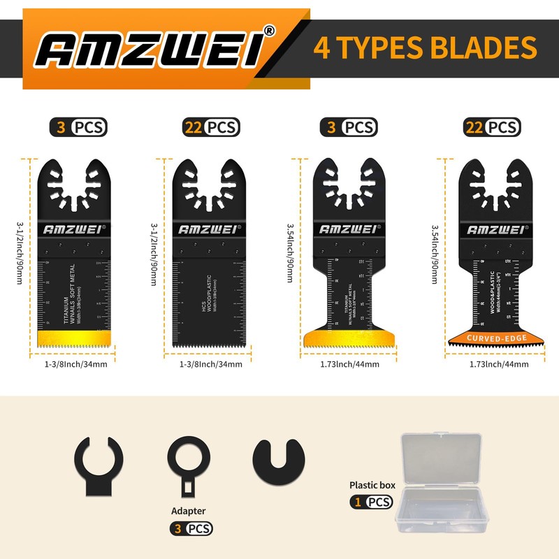 AMZWEI 50PCS Titanium Oscillating Tool Blades, Curved Edge Oscillating Saw