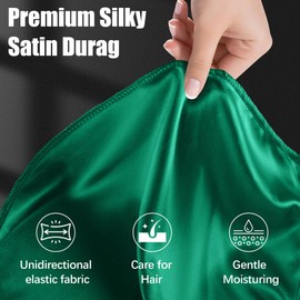 Babalet Durag for Men Women, Unisex Smooth Silky Elastic Satin Dorag, Breathable Soft Do Rag for 360 Waves, Nourishing Hair Fashion Outfits with Extra Long Strap Satin Doo Rag, Green