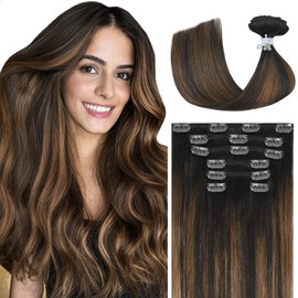WindTouch Clip in Hair Extensions for Women, 18 Inch 70g Balayage Hair Extensions Dark Brown to Chestnut Brown, Soft Natural Straight Clip in Hair Extensions Real Remy Human Hair