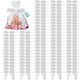 100Pcs 2.7" Twist Tie Bows for Crafts, Pre Tied Small White Bows for Gift Wrapping, Satin Ribbon Bows for Cookie Candy Wedding Party Christmas Thanksgiving Decorations (White)