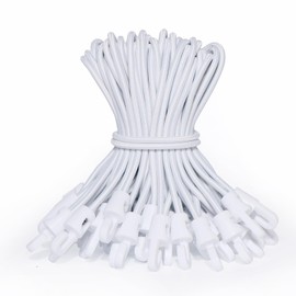 LOOGI Bungee Cords with Hooks 25 Pcs 6 Inch Elastic Bungee Ropes with Hooks - Short Tarpaulin Hooks - Small Bungee Rope (25, White, 6 Inch)
