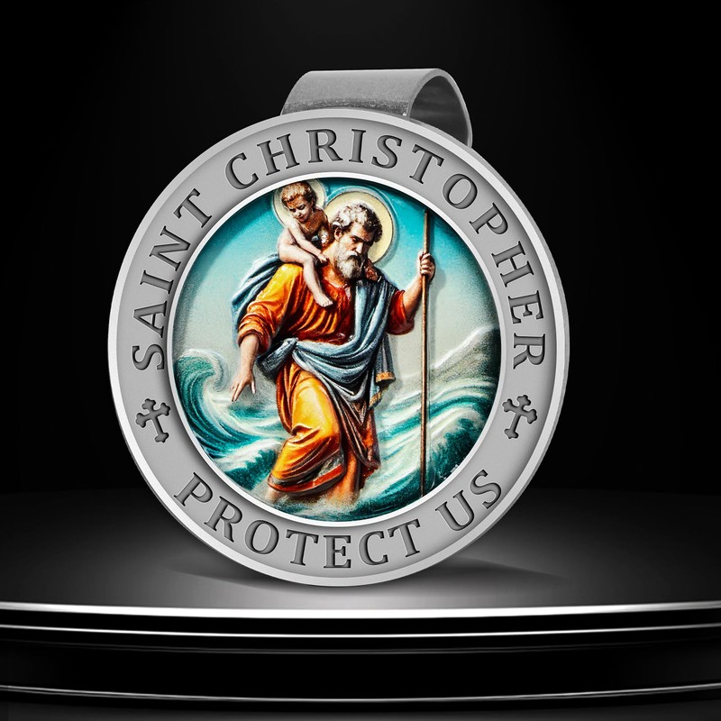 Saint Christopher Medal for Car, St Christopher Visor Clip, 3D