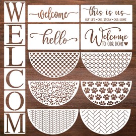 Welcome Stencils for Painting Welcome Stencil for Wood Sign 12" Hello Stencils Reusable Drawing Templates for Wood Wall DIY Home Decor Porch Sign