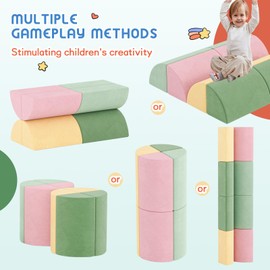 UMOMO Soft Foam Blocks Set for Kids, Flip & Fold Magic Cube Playset, 2 PCS Transformable Foam Toys (Cube + Cylinder), Safe Soft Play Toys for Creative Play, Indoor Educational Gift (Pink & Green)