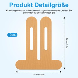 Pack of 10 Kinesiotapes Knee, Latex-Free Kinesiology Tape, Pre-Cut Knee, Waterproof & Elastic Physio Tape for Knee Pain, 22 x 25 cm (Blue)