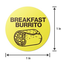 Breakfast Burrito Stickers – 1" Round Labels (300 Count, Yellow/Black) | Self-Adhesive Food Labels for Delis, Cafeterias, Meal Prep, and Takeout