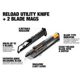 ToughBuilt Utility Knife + 2 Blade Mags, (TB-H4S2-03)