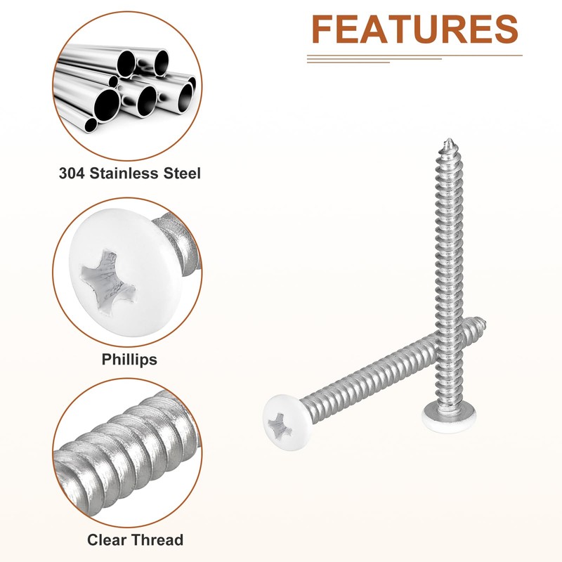 DTGN #10x2" White Screws - 25Pack - 304 Stainless Steel