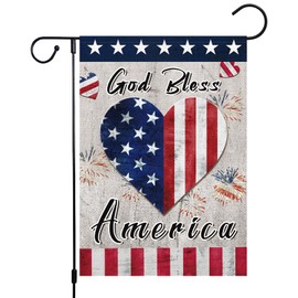 God Bless America Garden Flag Memorial Day Patriotic Garden Flags 12x18 Inch Double Sided Strip and Star Heart Burlap Independence Day Banner for Yard Spring Outdoor Home Decoration(ONLY FLAG)
