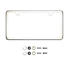 KA DEPOT Two Hole Slim Version Chrome Polish Mirror License Plate Frame T304 Stainless Steel + Metal Screw Caps