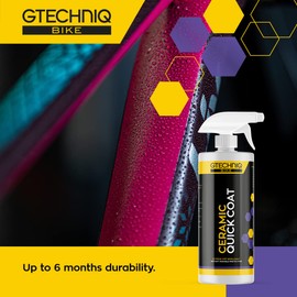 Gtechniq Bike Ceramic Quick Coat, 500 ml. Fast application, extreme dirt repellency, suitable for both road and mountain bikes.