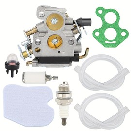 1set Carburetor Kit Compatible with Husqvarna & Jonsered Chainsaws, Models 240 240E 235 235E 236 CS2234 CS2234S CS2238 CS2238S, Includes Fuel Filter, Spark Plug, Air Filter, 2pcs Fuel Lines, & Gasket