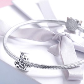 Tizu Letter Charms, 925 Sterling Silver, Alphabet Charm Pendant for European Bracelet, Necklace, Sterling Silver