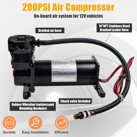 Defabee Heavy Duty 200 PSI Air horn Compressor, 3/8 NPT Train Horn/Air Ride Compressor, with 1/4 NPT Replacement Fittings for 12V Train/Truck/Car,Air Suspension horn Compressor