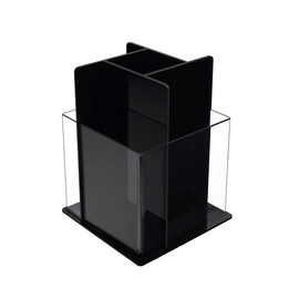 Marketing Holders Rotating Brochure Holder for 4 Inch Wide Trifolds 4 Pocket Black and Clear Acrylic Spinning Countertop Organizer for Rack Cards and Takeout Menus
