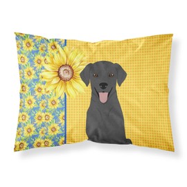 Summer Sunflowers Black Labrador Retriever Fabric Standard Pillowcase