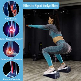 3 PCS Squat Wedge Block Non-Slip Slant Board,Heel Elevated Squat Wedges,Adjustable Incline Board Squat Ramp Deadlift Wedge,Heavy Duty Foam Foot Ankle Knee Stretcher Calf Raise(Black Blue)