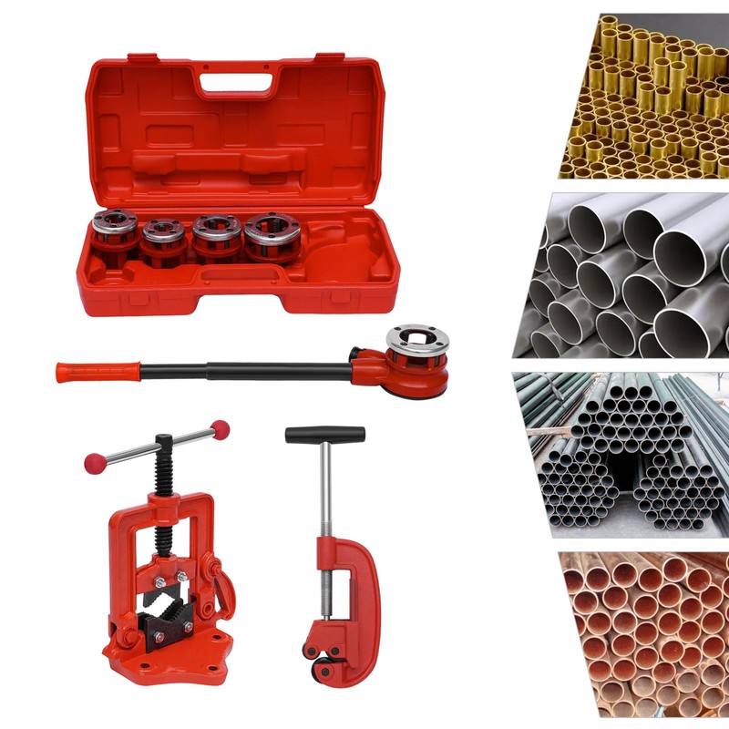 Professional Ratchet Pipe Threader Kit with 5 Iron Pipe Dies,Set