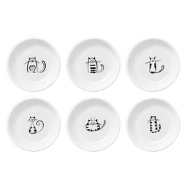 FUYU 6pcs Cute Cat Ceramic Sauce Dish Seasoning Dish Dessert Plate Snack Plate Side Dish, 4 inches