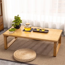 BUSVORES Portable Rectangle Foldable Coffee Table Japanese Tea Table, Bamboo Low Table for Sitting on The Floor, Dining Table, Tatami Table for Living Room Bedroom Meditation (Size:31.5*19.7*12.2in)