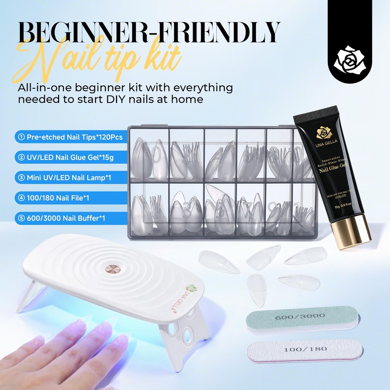 Stiletto Nail Tips and Glue Gel Kit, 120Pcs Pre-etched Pointed