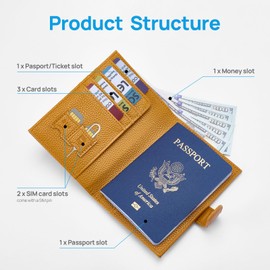 Passport Wallet for Men and Women - Slim Travel Passport Holder with SIM Card Slot, Zipper Coin Pocket and Cash Compartment, Brown