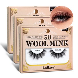 Laflare Wool Curl Faux Mink 3D Eyelashes | Lightweight, Reusable | Ultra Fluffy, Frizzy Curly | Unique & Trendy Look Eyelashes. (LFWM-WM02)