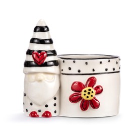 DEMDACO Heartful Home by Tracy Pesche Collection Gnome with Black Stripe Red Heart Mom 3 x 3 Stoneware Indoor Standing Planter for Your Green Thumb