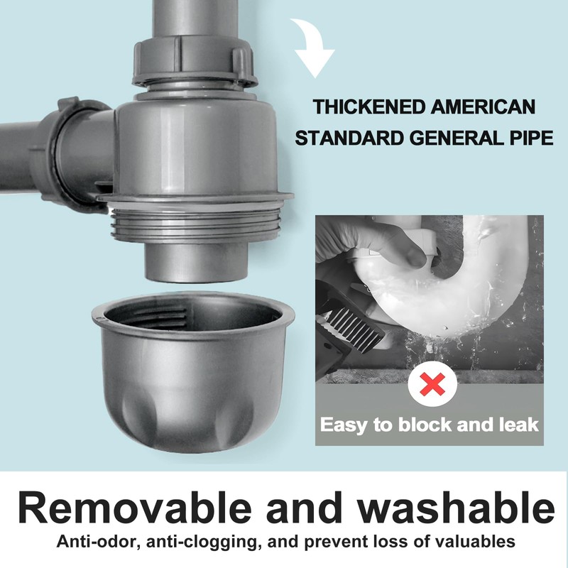QruiLanTu 1 1/2" Sink Drain Kit P-Trap Drain Strainer Adjustable