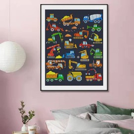 DIY Diamond Painting Kits Construction Excavator Diamond Art for Adults Kids, Full Round Drill Paint by Numbers Arts Pictures for Home Wall Decor Gifts 16 X 12 Inch