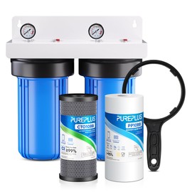 PUREPLUS 10"x4.5" Whole House Water Filtration System, with Sediment, Carbon Block Filter, Reduce Taste, Odor, 1" Inlet/Outlet