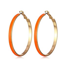 Big 5cm Circle Hoop Earring Multicolor Enamel Round Dangle Drop Earrings for Women Exaggerated Statement Jewelry-Orange