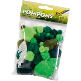 Folia 50393 Pom Poms Pack of 30 Assorted Tonal Blue in Various Sizes