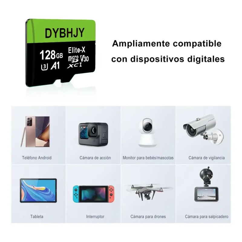 Tarjeta MicroSD 128GB DYBHJY Clase 10 U3 Alta Velocidad para