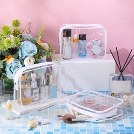 Cunno 60 Pcs Clear Toiletry Bag TSA Approved Cosmetic Bag Bulk Makeup Bag Travel Carry Airport Airline Compliant Bag for Women Men Summer Vacation Salon Mother Gift(White)