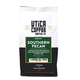 Utica Coffee Roasting Co. Decaf Southern Pecan | Specialty Flavored Medium Roast Ground Coffee | 16 Oz Reclosable Bag