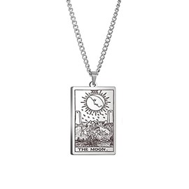 Fuqimanman2020 Stainless Steel Tarot Cards Necklace Silver Vintage Tarot Jewelry Good Luck Amulet Pendants Necklace for Women Girls Men Boys Teens, Metal, No Gemstone